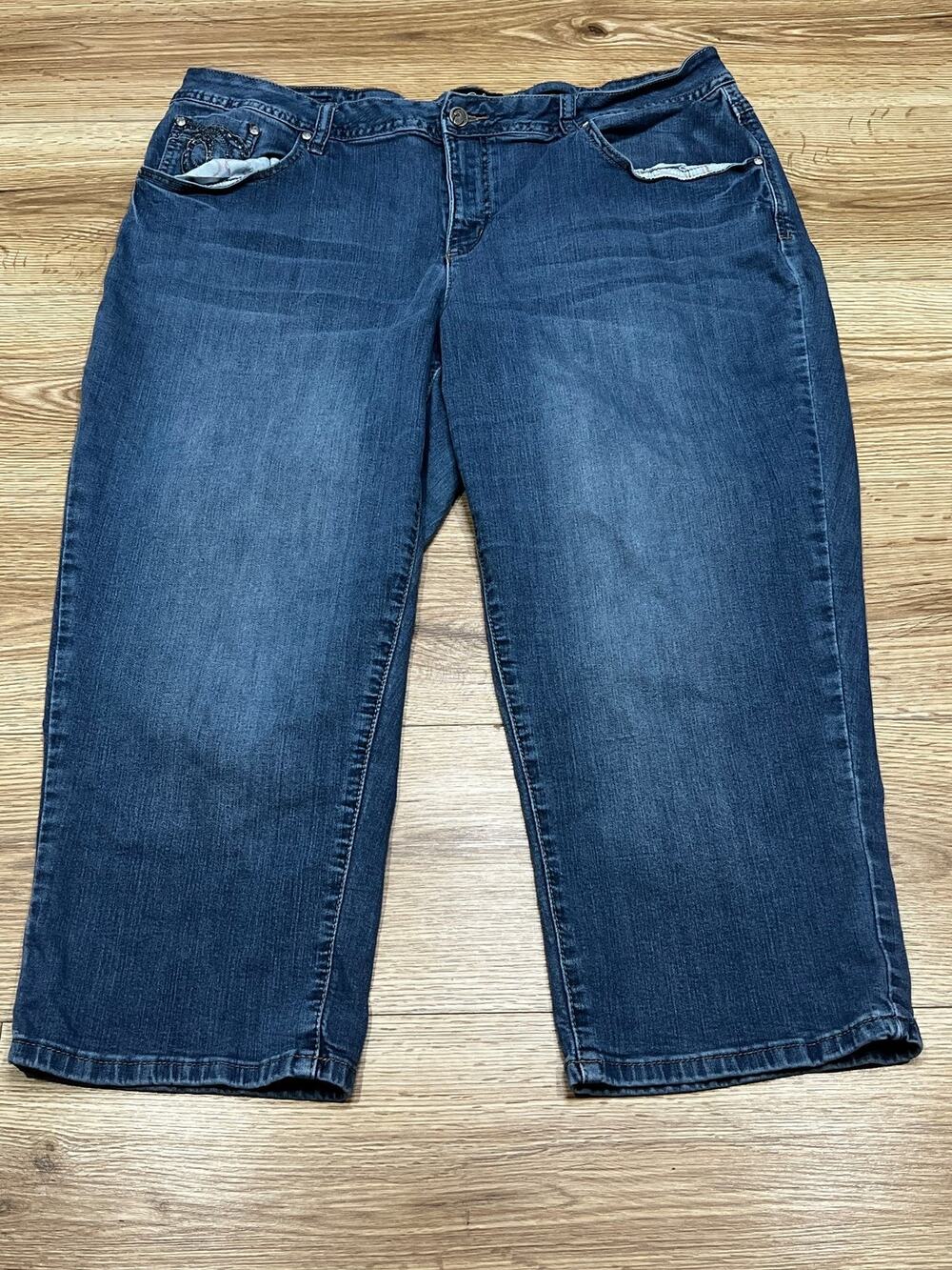 Earl Jean Womens Jeans Size 20W Blue Denim Stretch Embellished Pocket (A86)